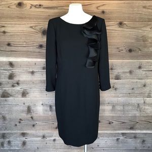 Frascara Black Ogetti Ruffle Front Sheath Cocktail Dress Size 12.